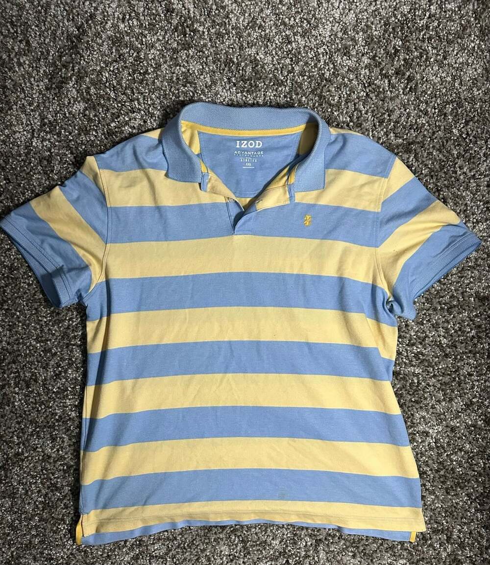 IZOD Advantage Performance Stretch Blue and Yellow Striped Polo Shirt XXL